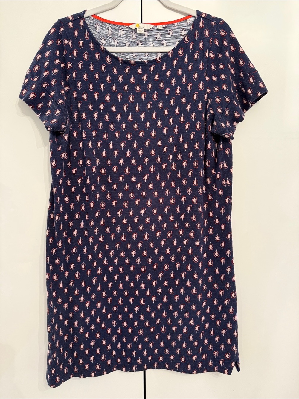 Boden Navy Short Sleeve Shift Dress with Pink Paisley Print